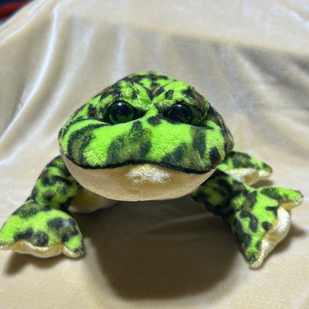 Ganz Webkinz Bullfrog Plush HM114 Neon Green Black Spotted Leopard Print Toy